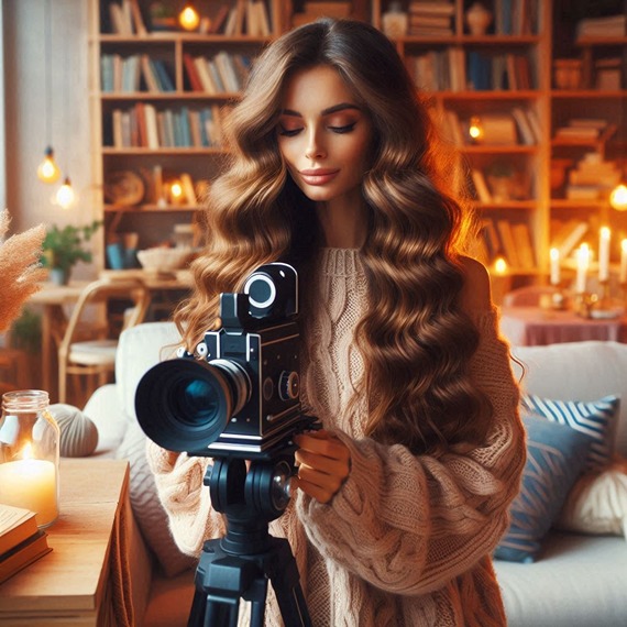 איך עושים סרט דוקומנטרי - תמונת AI של אישה מצלמת