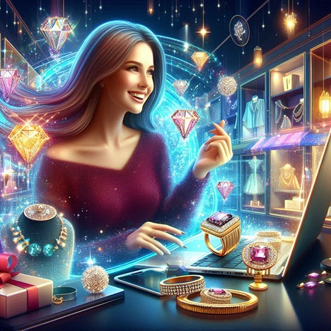 אישה קונה תכשיטים באינטרנט (AI)